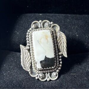 🤍 White Buffalo Turquoise Sterling Silver Statement Ring 🤍NEW!